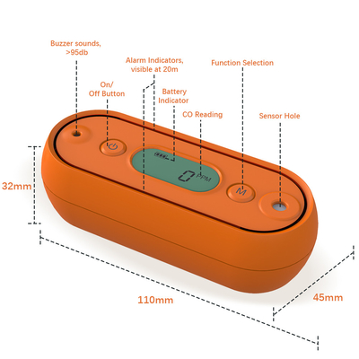 Detector de alarme de monóxido de carbono portátil com ecrã digital 125g