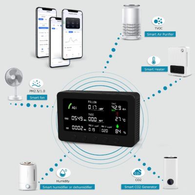 Bom preço. Monitor Inteligente de Qualidade do Ar 10 em 1 - WiFi Tuya Detecta AQI/CO2/CO/PM2.5/Pólen/TVOC/Ruído/Temperatura/UR para Casa e Escritório on-line