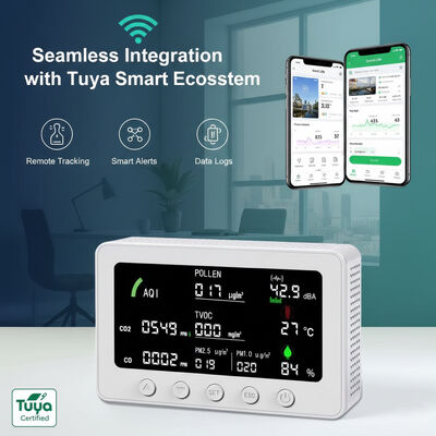 Bom preço. CE FCC Certificado OEM ODM Smart Tuya 10-em-1 IAQ Detector PM1.0/PM2.5/CO2/CO/TVOC/POLLEN/AQI Monitor com RS485 on-line
